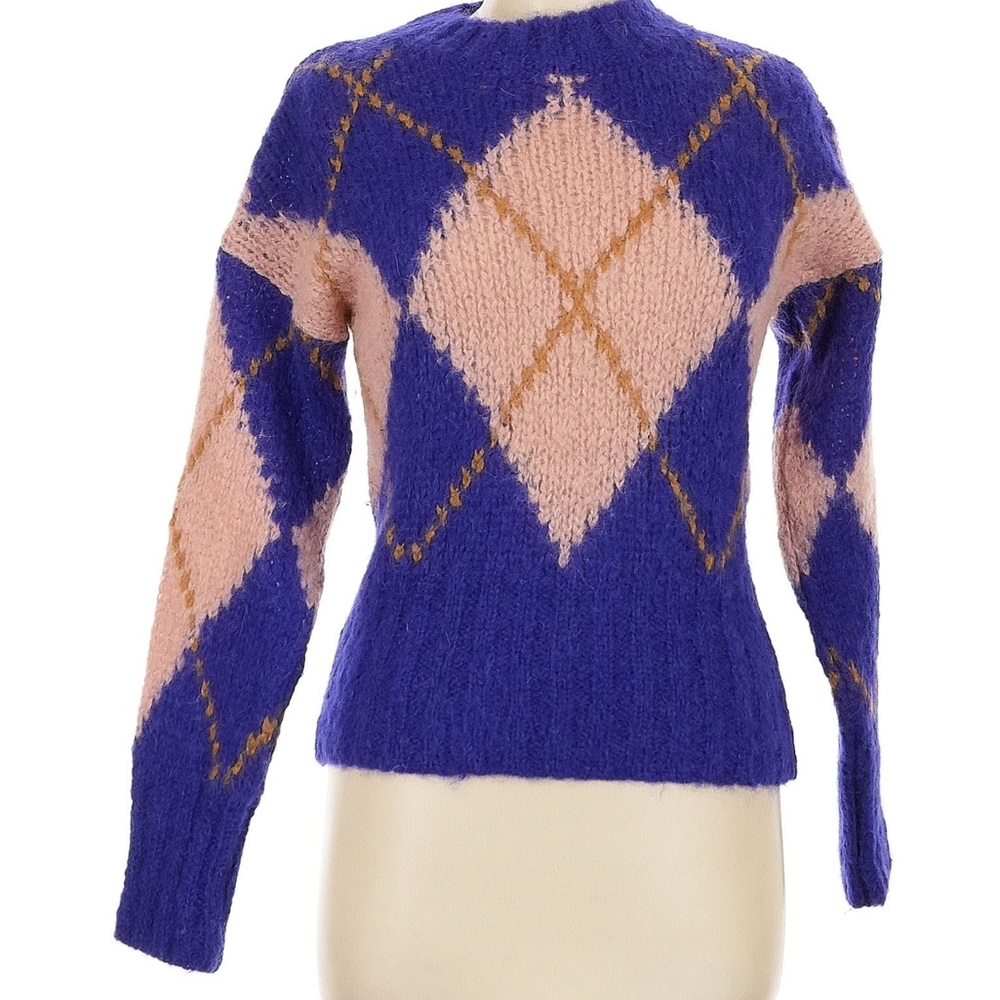 Massimo Dutti Argyle Sweater - Blue and Pink